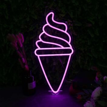Ice Cream Cone Purple Neon Sign for Sweet and Fun Spaces