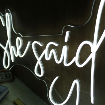 She Said Yes White Neon Sign for Engagement and Celebratory Spaces