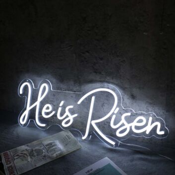 He Is Risen White Neon Sign for Religious and Spiritual Spaces