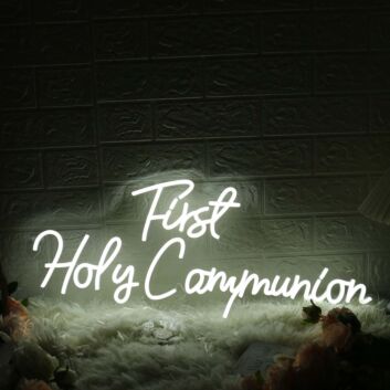 First Holy Communion White Neon Sign for Religious and Spiritual Spaces