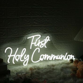 First Holy Communion White Neon Sign for Religious and Spiritual Spaces
