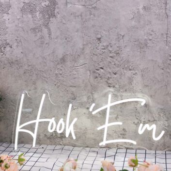 Hook Em White Neon Sign for Sports Fans