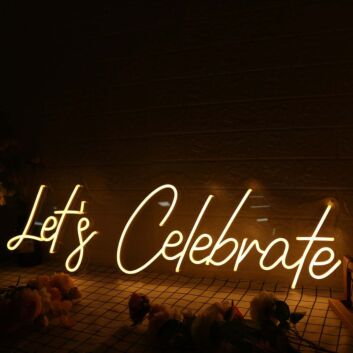 Let&#039;s Celebrate Yellow Neon Sign for Celebratory Spaces