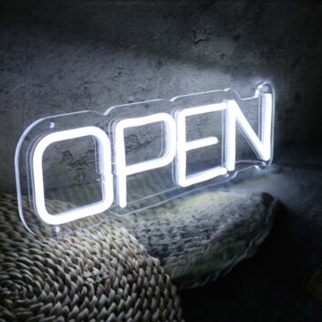 White Open Neon Sign for Businesses and Shops