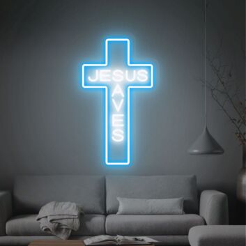 Jesus Saves LED Neon Sign Cross Wall Decor Jesus Art Home Decor for Religious and Spiritual Spaces