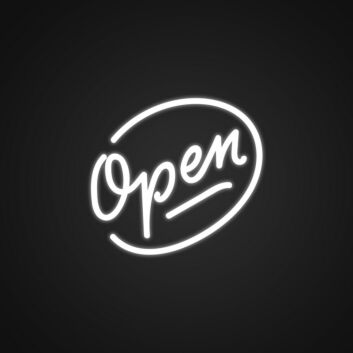 Cursive Open in Oval Frame Warm White LED Neon Sign