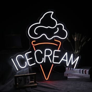 Ice Cream Cone with ICE CREAM Lettering LED Neon Sign