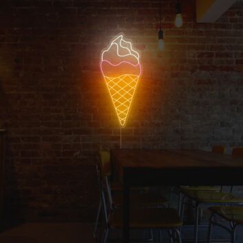 White and Orange Ice Cream Cone LED Neon Sign