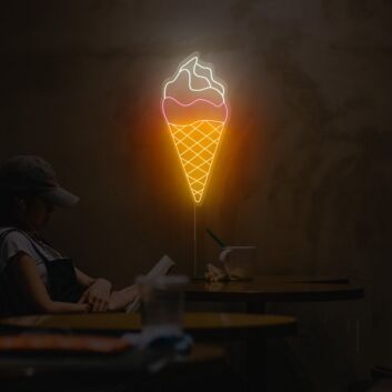 White and Orange Ice Cream Cone LED Neon Sign