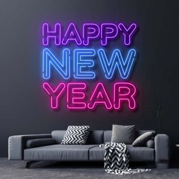Happy New Year Purple Blue and Pink LED Neon Sign