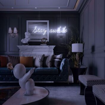 Stay Awhile Neon Sign for Welcoming and Cozy Spaces