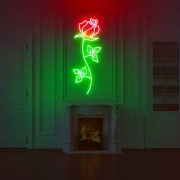 Red Rose with Green Stem LED Neon Sign