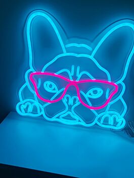 French Bulldog with Pink Glasses LED Neon Sign
