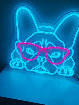 French Bulldog with Pink Glasses LED Neon Sign