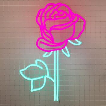 Pink Rose with Left-Side Leaves LED Neon Sign