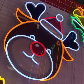 Santa Hat Reindeer Head LED Neon Sign