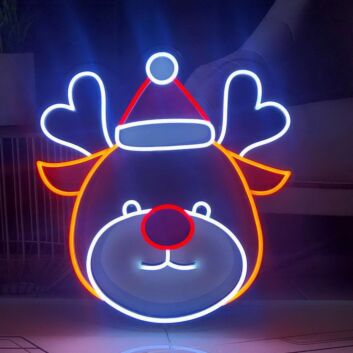 Santa Hat Reindeer Head LED Neon Sign