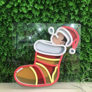 Christmas Stocking with Santa Hat LED Neon Sign