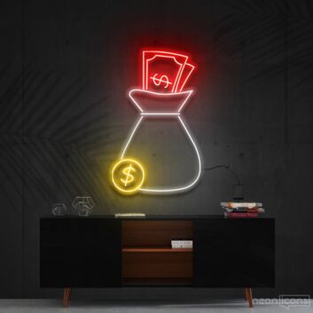 Cash Bag Multicolour Neon Sign for Wealth Themed Decor