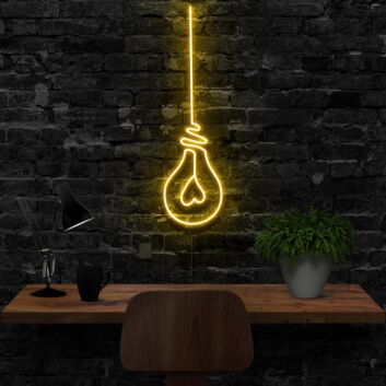 Hanging Lightbulb with Heart Filament LED Neon Sign