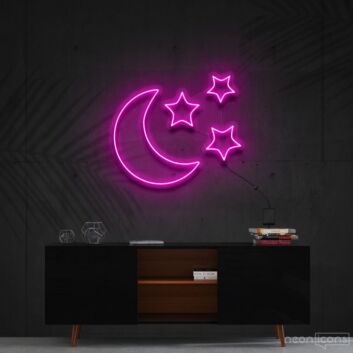 Crescent Moon and Three Stars LED Neon Sign