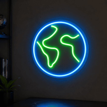 Earth Globe Outline LED Neon Sign for Space-Themed Rooms