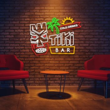 Tiki Bar with Palm Tree LED Neon Sign