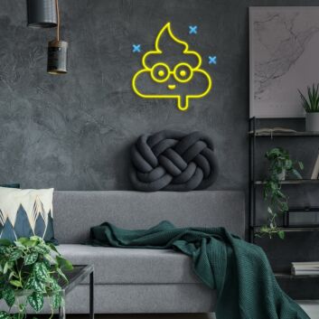 Poop Emoji with Round Glasses LED Neon Sign