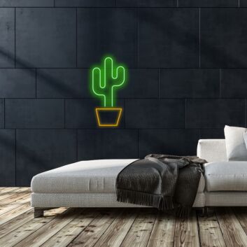 Minimalist Green Cactus in Yellow Pot LED Neon Sign