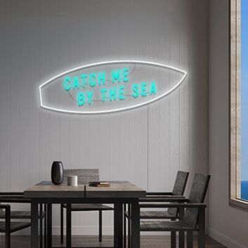Catch Me by the Sea Surfboard Outline LED Neon Sign