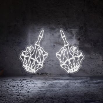 Two Skeleton Middle Finger Hands LED Neon Sign