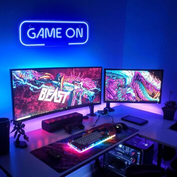 Game On Deep Blue Neon Sign Teen Dorm Room