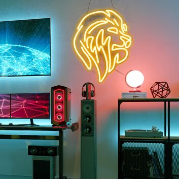 Golden Lion Head Neon Sign Living Room Accent