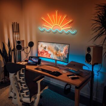 Golden Sun and Ice Blue Ocean Neon Sign Bedroom Living Room Business