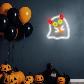 Horned Halloween Ghost Holding Pumpkin LED Neon Sign