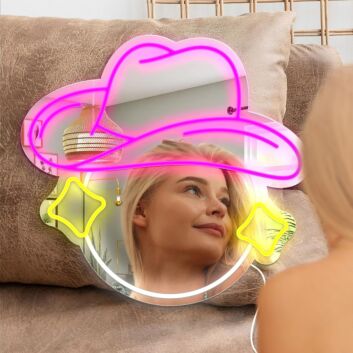 Cowboy Hat and Stars Neon Mirror Sign
