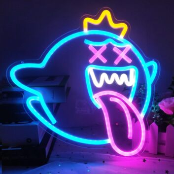 Crowned Ghost with X Eyes LED Neon Sign