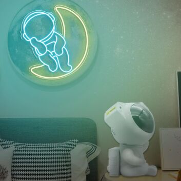 Astronaut Sitting on Crescent Moon LED Neon Sign