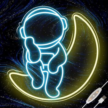 Astronaut Sitting on Crescent Moon LED Neon Sign