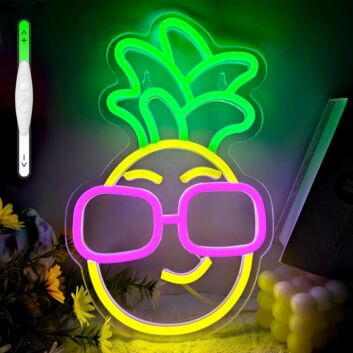 Neon Sign Pineapple in Dark Pink Sunglasses Tropical Decor