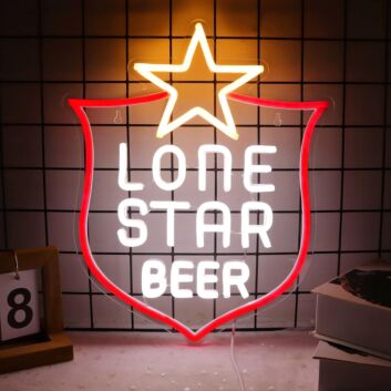 Pentagram with Red Shield Lone Star Beer Bar Neon Sign Texas Style