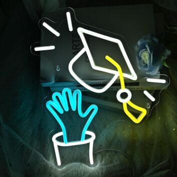 Throw Graduation Hats Neon Sign Celebration