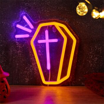Halloween Coffin with Cross LED Neon Sign