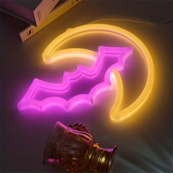 Set the perfect eerie ambiance for your Halloween fest with Bat LED Neon Signs Halloween Decoration Moon Bat LED Neon Lights - Ideal for Home, Bars, and Haunted Houses.