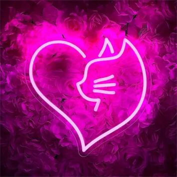 Cat in Heart Outline LED Neon Sign