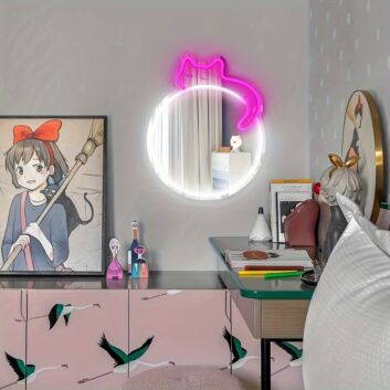 Brighten Up Your Space: Perfect for Bedroom, Living Room, or Home Office - Cat Mirror LED Neon Sign Light