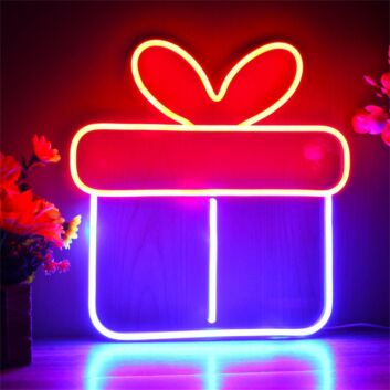 Brighten Your Holiday Spirit: Perfect for Home, Office, and Store Windows with the Christmas Present Decoration LED Neon Sign.