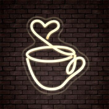 Coffee Cup with Heart-Shaped Steam LED Neon Sign