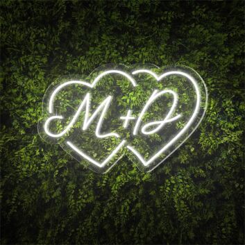 M + D Double Heart Custom Initials LED Neon Sign