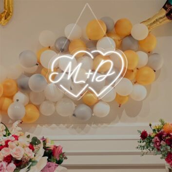 M + D Double Heart Custom Initials LED Neon Sign